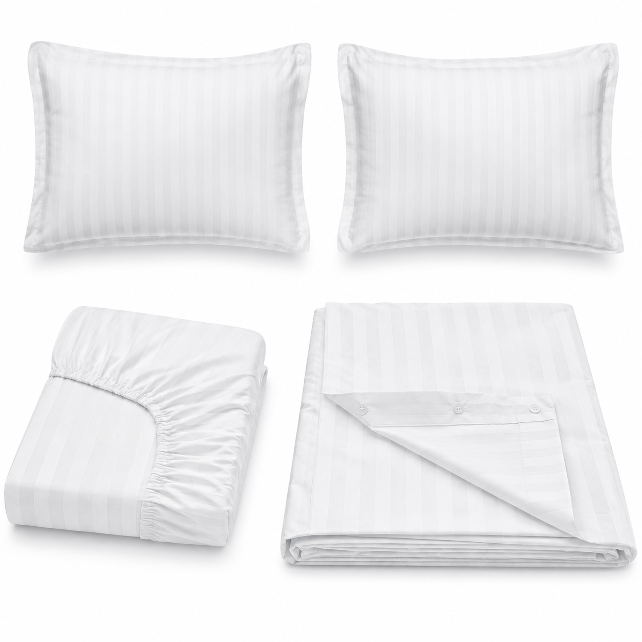 Cotton Bedding Set – 4-Piece Duvet Cover & Sheet Set, Striped White