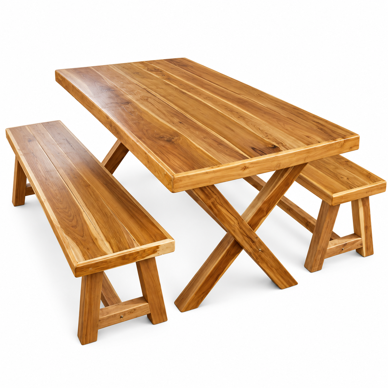 47" Teak Outdoor Dining Set – Rustic Farmhouse Wood Patio Table & Benches