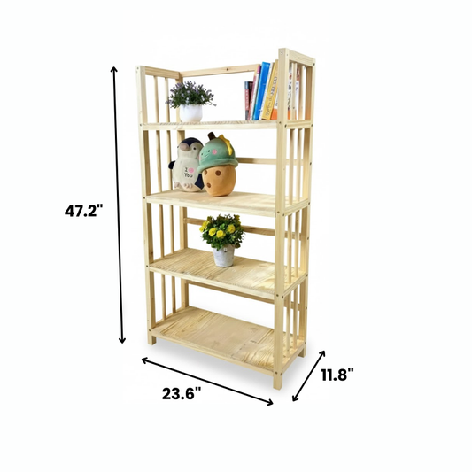 Pine Wood Bookshelf, Multipurpose Storage Shelf - 4/5 Tiers
