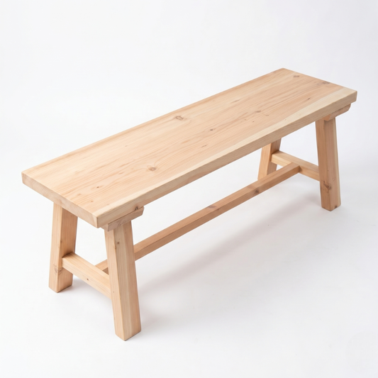 43" Farmhouse Solid Wood Bench – Narrow Wood Dining Bench – Heavy Duty Entryway Bench Seat for Living Room, Bedroom & Mudroom – Natural Wood Grain Finish