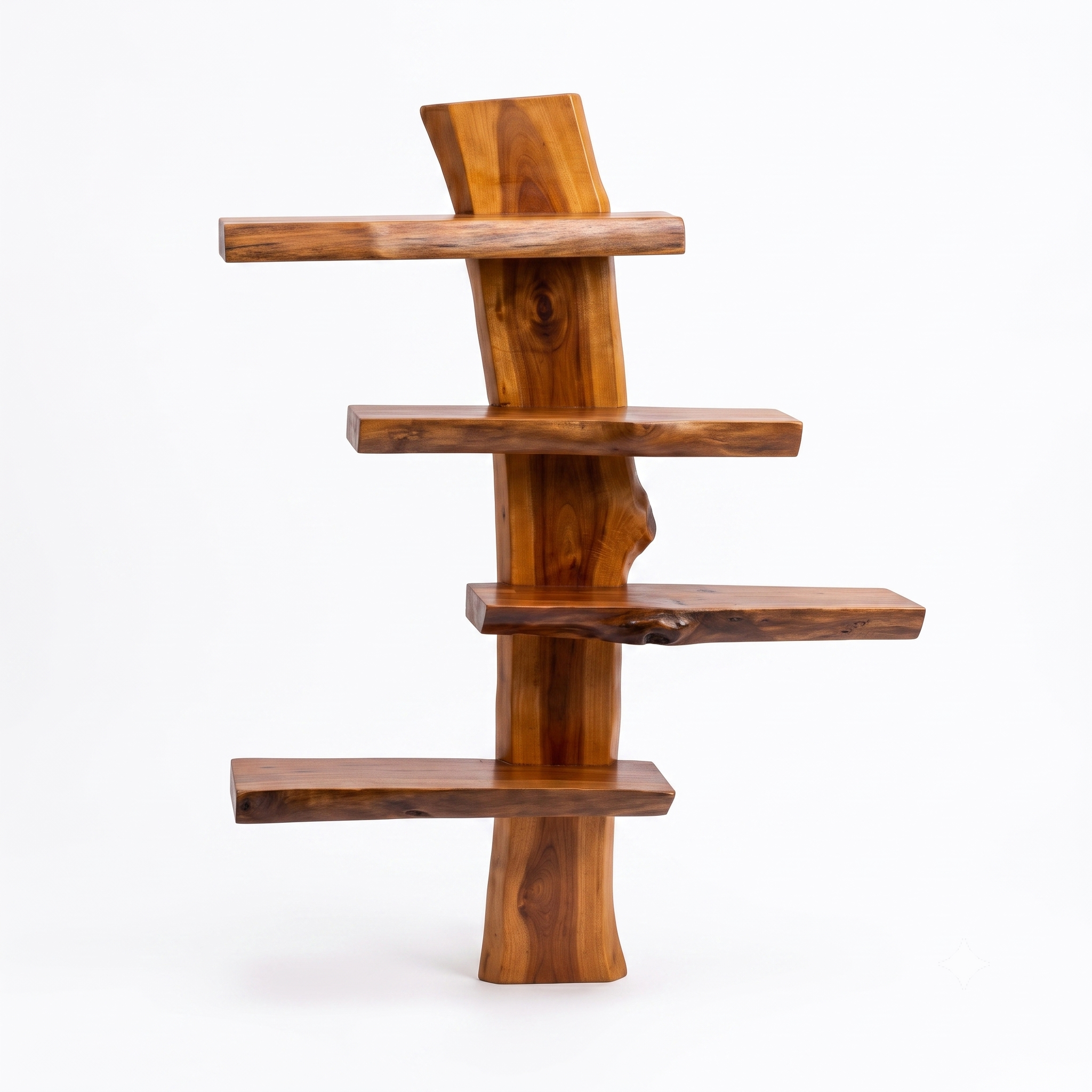4-Tier Solid Wood Floating Wall Shelf – Multi-Layer Natural Timber Hanging Rack – Unique Decorative Storage Organizer Bookshelf for Living Room, Bedroom & Office Decor