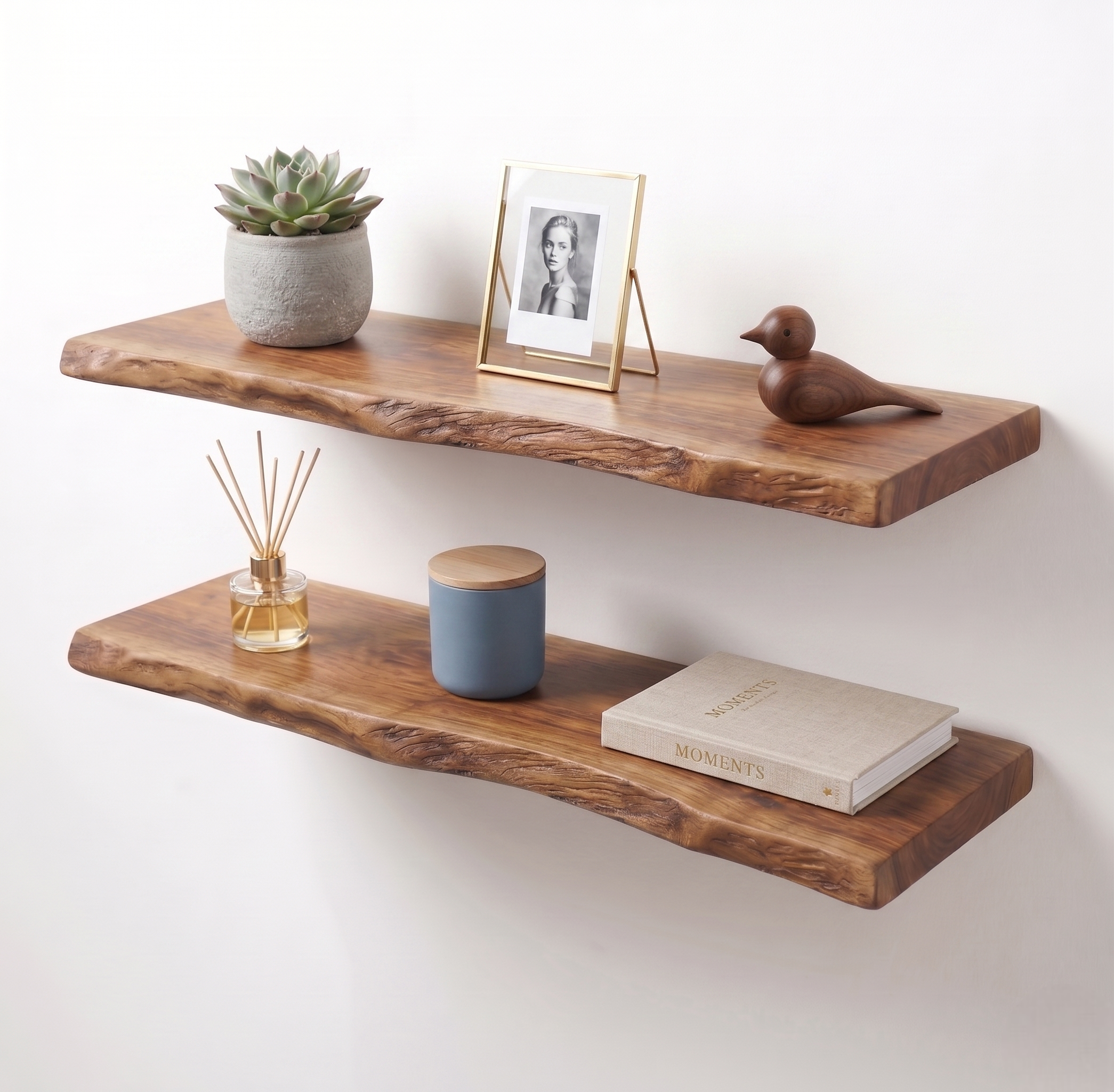 Premium Live Edge Solid Wood Floating Shelf – 1.2 in/ 3cm Thick Natural Edge Wall Mounted Shelf – Rustic Home Decor – Heavy Duty Storage for Kitchen, Bathroom & Living Room
