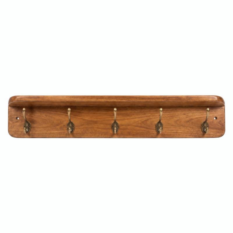 Wall Mounted Coat Rack with Storage Shelf – 31.5 Inch Solid Wood Entryway Organizer – Decorative Hanging Rail with 5 Hooks for Coats, Hats, Keys & Towels – Hallway, Bathroom & Mudroom