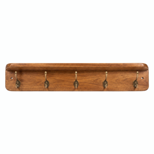 Wall Mounted Coat Rack with Storage Shelf – 31.5 Inch Solid Wood Entryway Organizer – Decorative Hanging Rail with 5 Hooks for Coats, Hats, Keys & Towels – Hallway, Bathroom & Mudroom