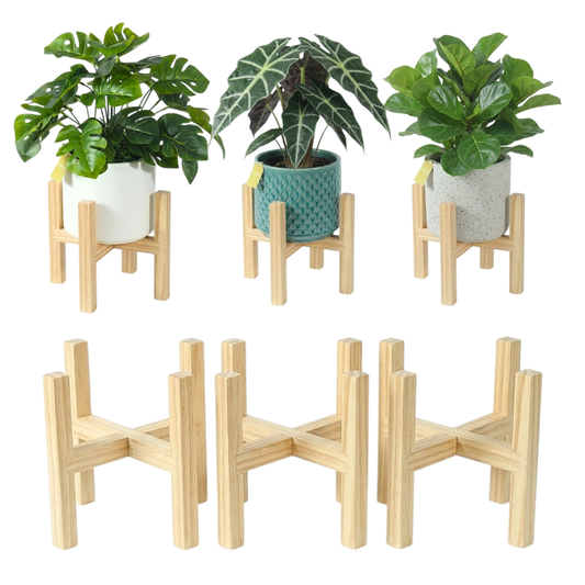 12-Inch Square Wood Plant Stand – 3 PCS Natural Solid Wood Indoor Plant Holder – Stable Mid-Century Modern Pot Pedestal – Fits 8, 9, 10,11, 12-Inch Planters for Living Room & Corner Decor (Pot Not Included)