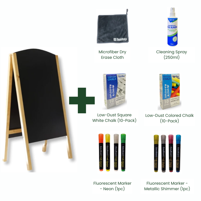 Bundle | Wooden frame Double-Sided A-Frame Menu Board & Accessory combo