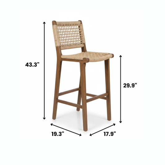 Designer Bar Stool with Stylish Handwoven Sedge Comfortable Seat and Backrest