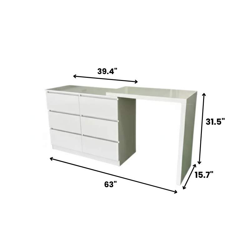 Multi-Functional Wooden Desk with 6 Drawers – Workstation and Makeup Vanity Table, Available in Multiple Colors, 63 x 15.7 x 31.5 in (160 x 40 x 80 cm)