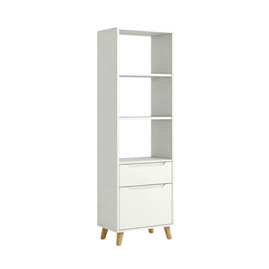 Nordic Style Floor Bookshelf with Storage Drawer – Multi-Tier Modern Bookcase for Living Room & Office – Durable Melamine Coated MDF Wood Shelf – Scratch-Resistant & Easy Assembly