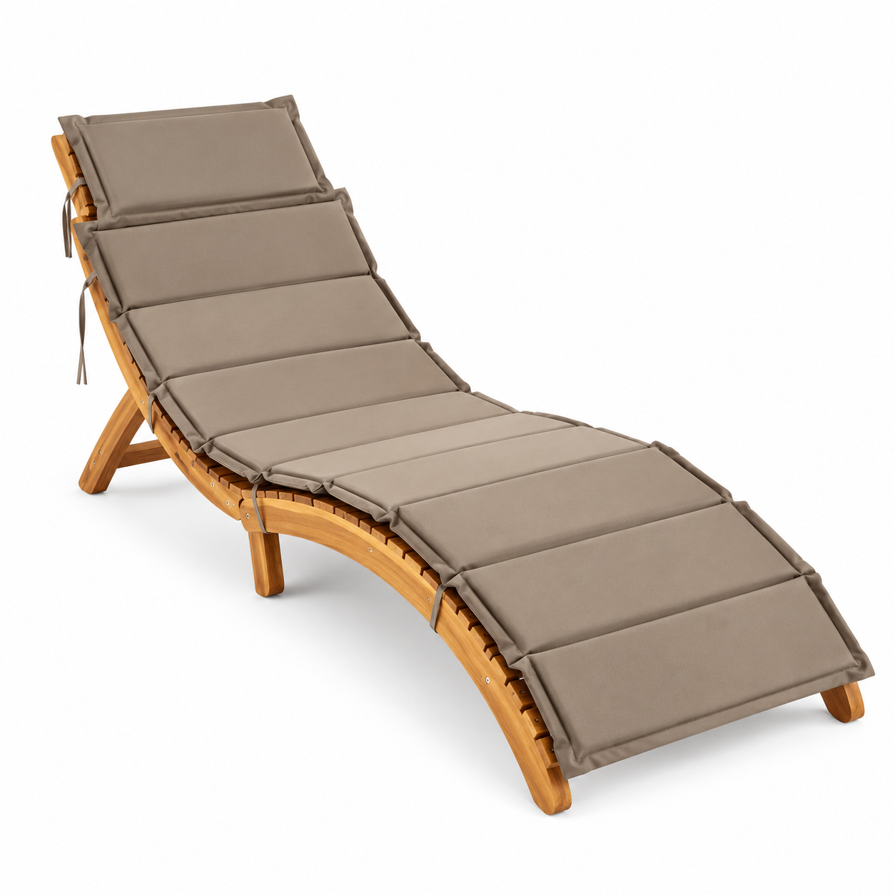 Sumba Wooden Curved Sun Lounger with Brown Cushion – Outdoor Chaise
