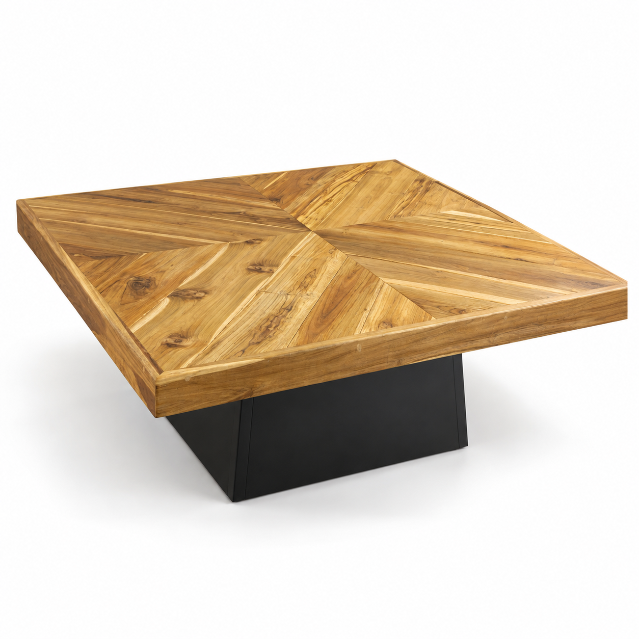 Teak Sunburst Square Coffee Table – Rustic Solid Wood Patio Center Table