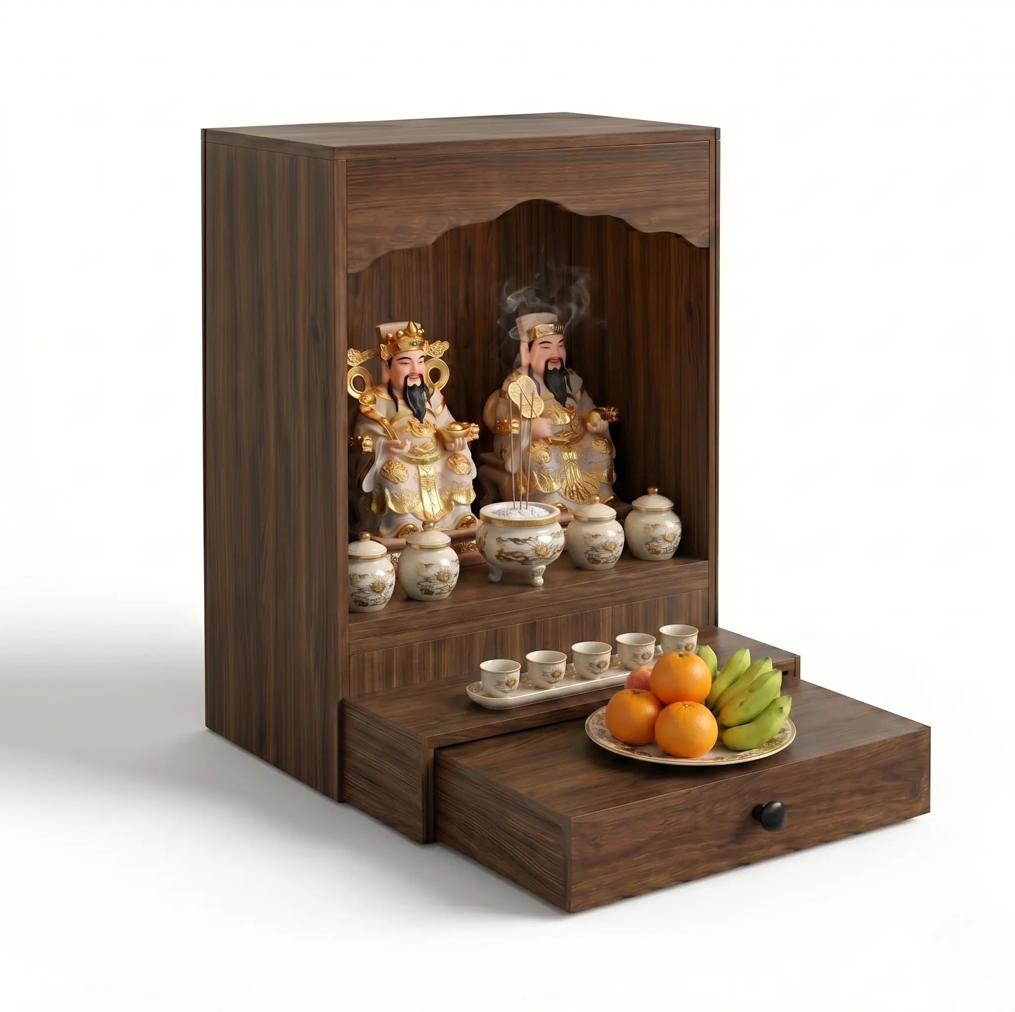 Wood Feng Shui Altar – Traditional God of Wealth & Earth God Shrine – Handcrafted Oriental Spirit House for Prosperity & Luck, Traditional Asian Wealth Altar Kikbo