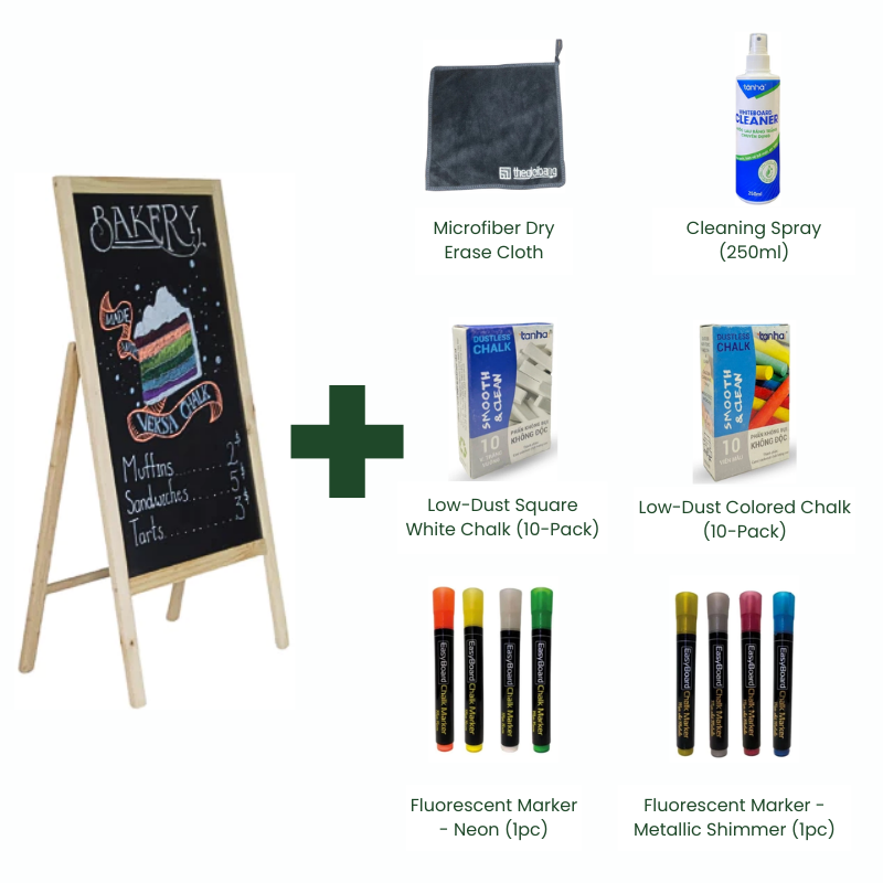 Bundle | Wooden frame Floor-Standing Single-Sided Menu Board 23.6"x47.2" & Accessory combo