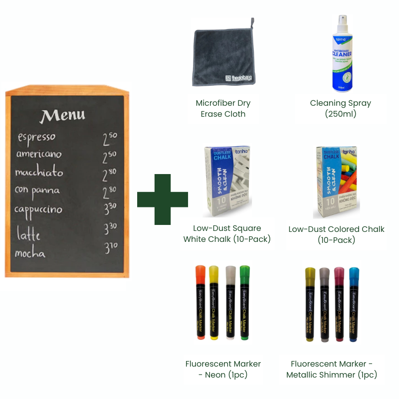 Bundle | Wooden frame Single-Sided Menu Board 23.6"x35.4" & Accessory combo