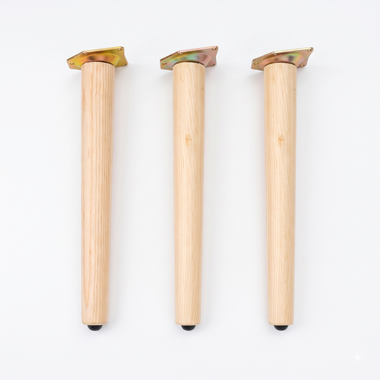 Set of 3 Solid Wood Furniture 11.8" (30cm) Legs with 15° Angled Mounting Plates – PU Coated Replacement Legs for Sofa, Coffee Table, Chair & Cabinet – Mid-Century Modern DIY Legs