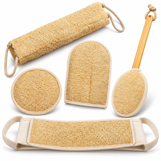 Set of 5 Natural Loofah Back Scrubber & Bath Sponge – Exfoliating Body Scrubber