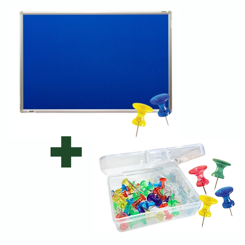 Bundle | Aluminum Frame Wall-Mounted Felt Pin Board & Plastic Push Pin Storage box