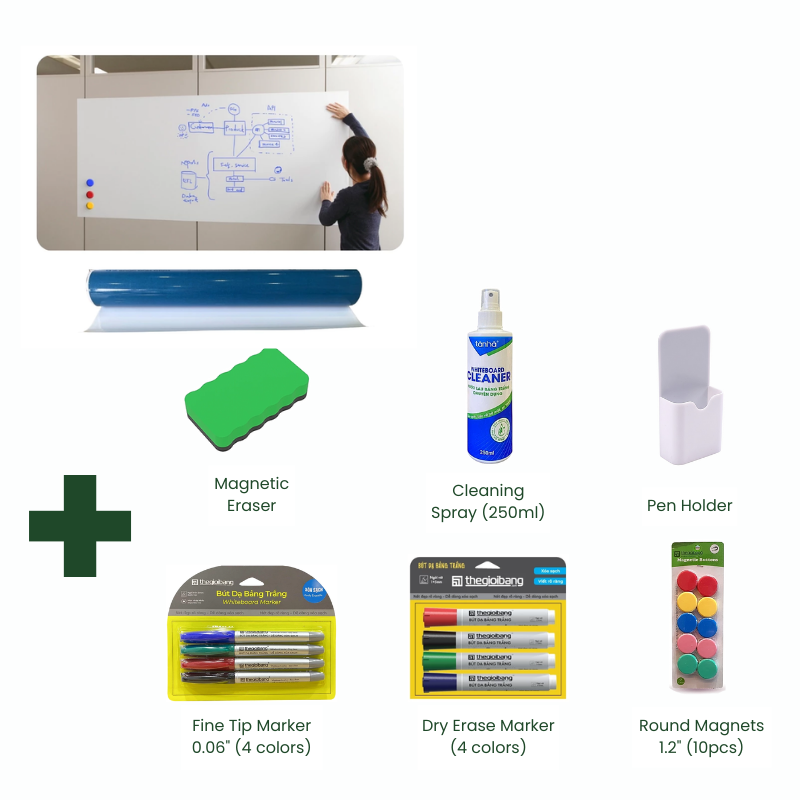 Bundle | Roll-Up Magnetic Whiteboard Wall Decal & Accessory combo