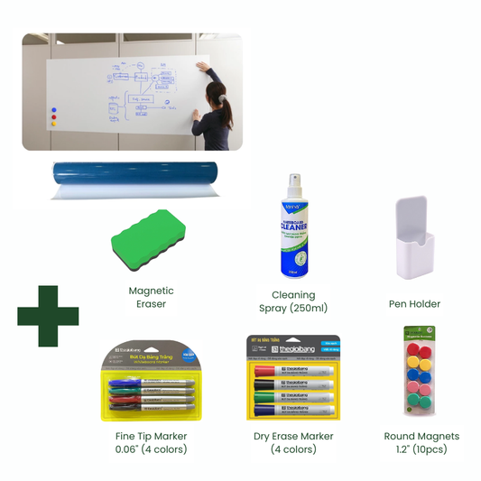 Bundle | Roll-Up Magnetic Whiteboard Wall Decal & Accessory combo