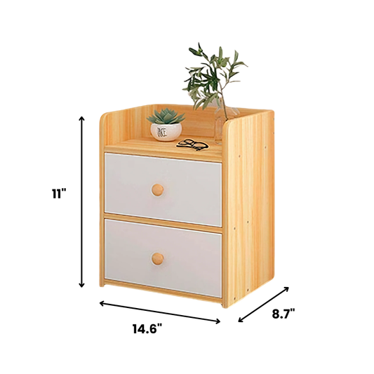 Wooden Bedside Table with 2 Drawers – Minimalist Nightstand Organizer for Bedroom