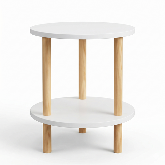 2-Tier Round End Table – Modern Wooden Nightstand for Bedroom – Versatile Sofa Side Table & Decorative Plant Display Shelf for Living Room – Easy Assembly