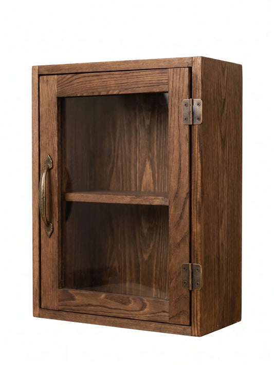 Multipurpose Wood Wall Cabinet & Desktop Organizer – Solid Pine Mini Storage Chest with Doors – Vintage Walnut First Aid Medicine Box, Jewelry & Accessory Cabinet for Bathroom, Kitchen & Office Kikbo