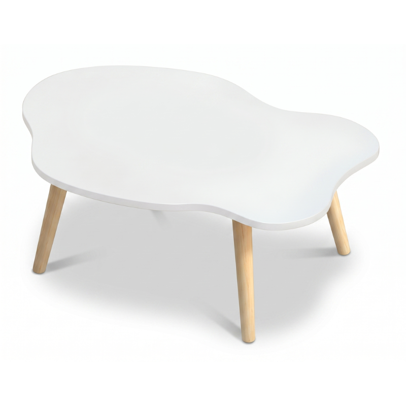 Modern Cloud-Shaped End Table – Minimalist Low Coffee Table with Chubby Legs – Decorative Wood Table for Small Spaces, Bedroom Couch Side & Nursery Playroom