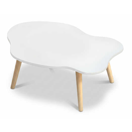 Modern Cloud-Shaped End Table – Minimalist Low Coffee Table with Chubby Legs – Decorative Wood Table for Small Spaces, Bedroom Couch Side & Nursery Playroom