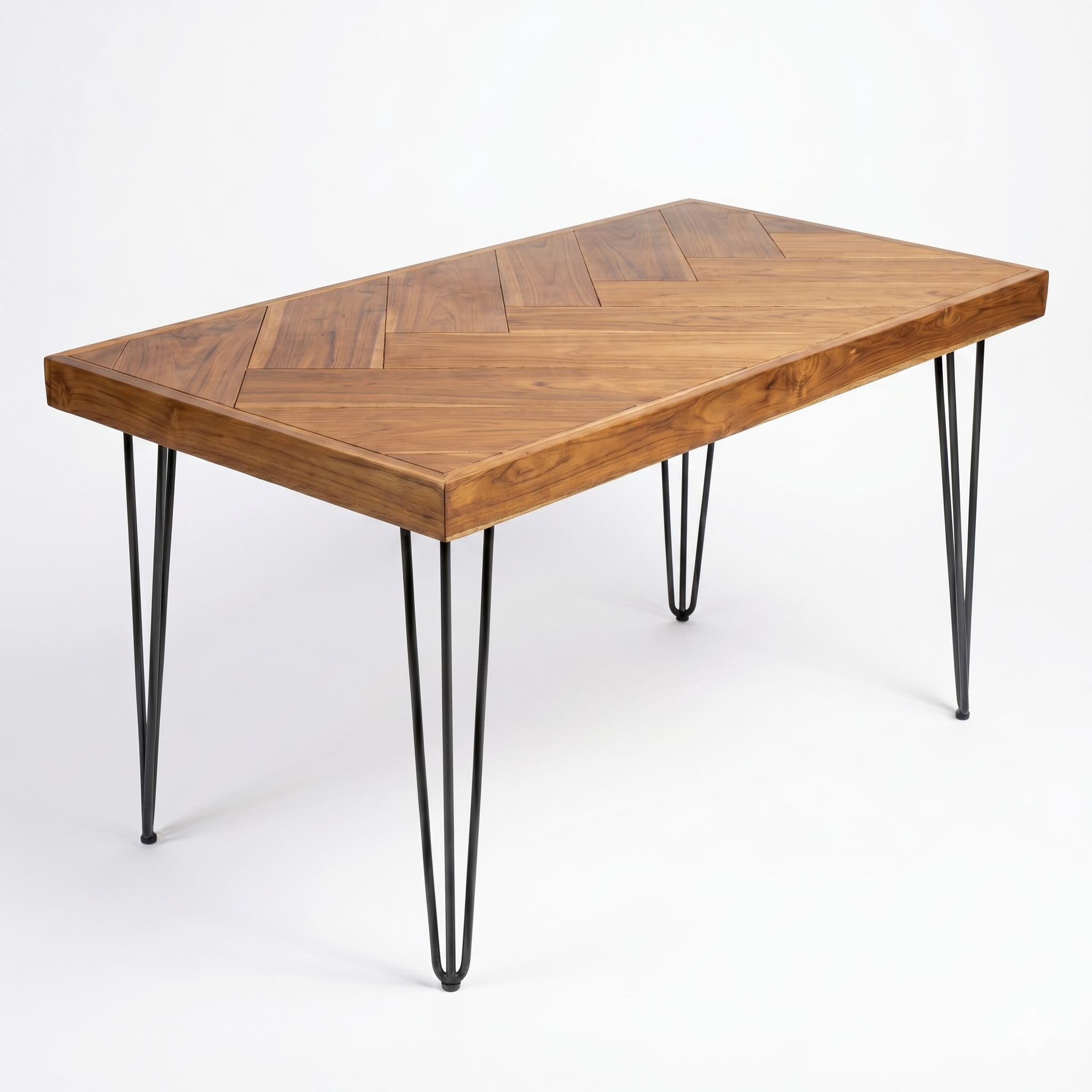 Rustic Herringbone Teak Wood Table – 48 Inch Premium Solid Teak Wood Desk for Home Office – Mid-Century Modern Dining Table & Executive Writing Desk – Natural Finish