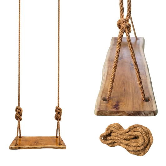 Acacia Wood Swing Seat – Weather-Resistant Natural Wood Swing for Adults & Kids – Heavy-Duty Wooden Swing with Adjustable Rope – Perfect for Backyard, Patio & Garden