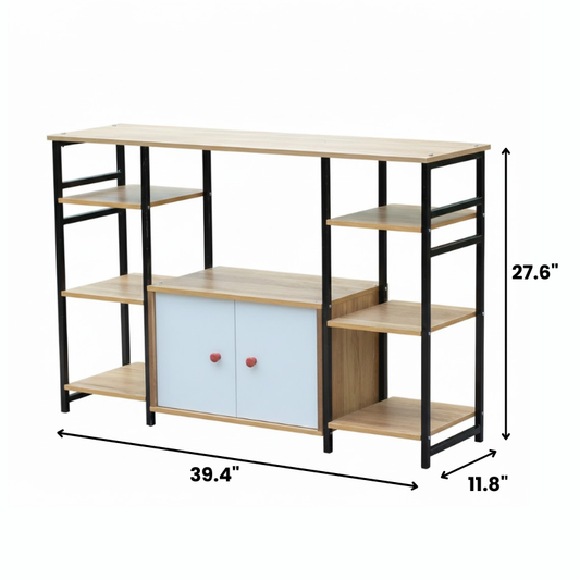 2‑Tier Wooden Microwave Oven Rack with Cabinet & 6 Shelves – Extra‑Wide Kitchen Storage Stand