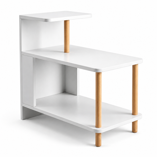 Modern White 3-Tier Nightstand – MDF Bedside Table with Open Storage Shelves – Compact End Side Table for Bedroom, Living Room & Small Spaces – Easy Assembly
