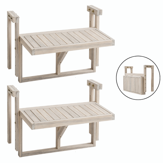 Acacia Wood Folding Balcony Hanging Table – Weather-Resistant Outdoor Railing Table – Adjustable Height & Width – Portable Deck Table for Small Balcony, Patio, and Porch – Rectangular