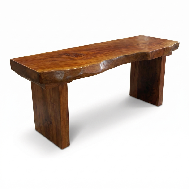 Live Edge Solid Wood Long Bench – 40 Inch Rustic Natural Wooden Garden Bench for Outdoor Patio & Backyard – Minimalist Indoor Sofa Bench for Living Room, Dining Room & Cafe Decor