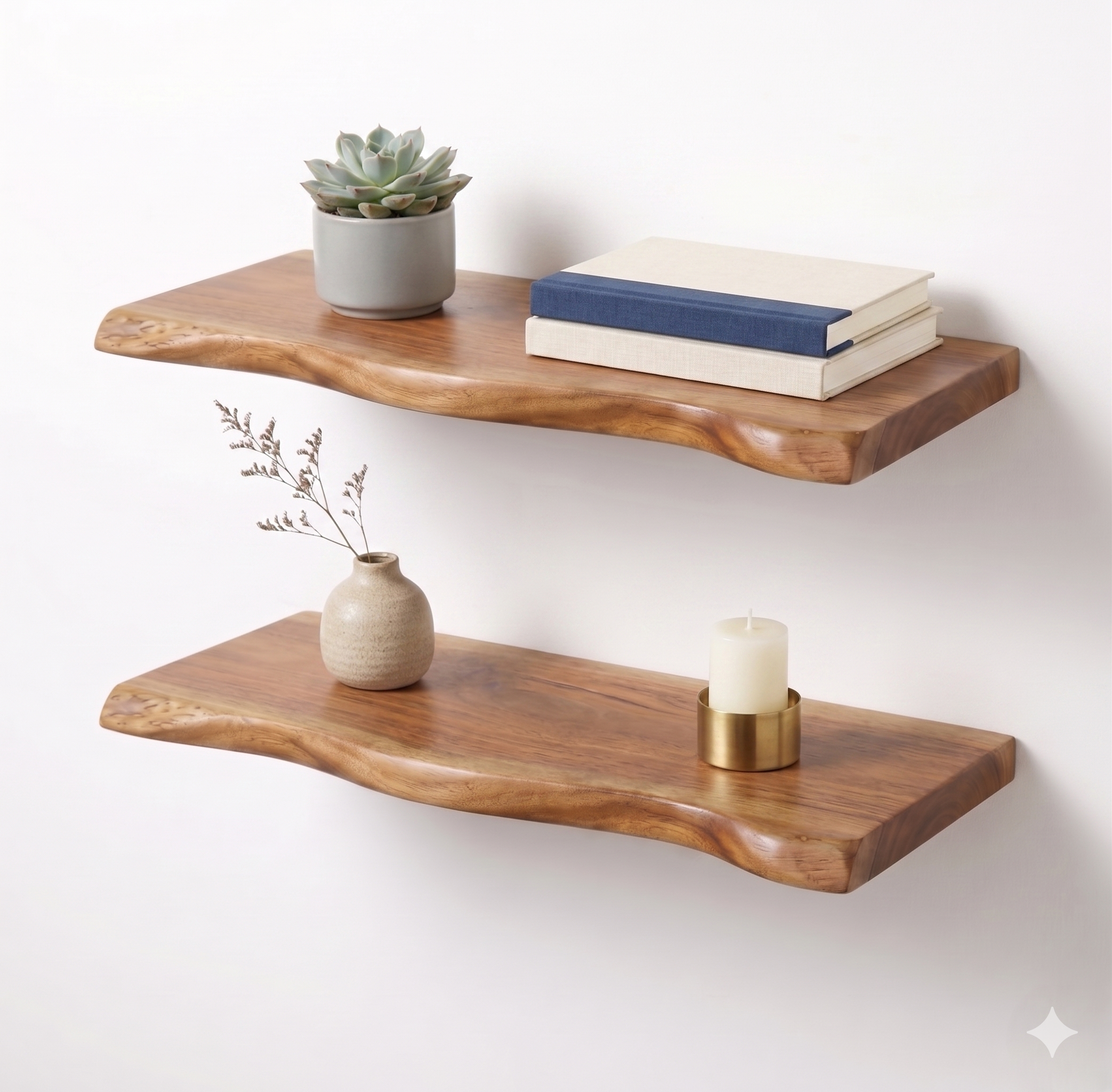 Premium Live Edge Solid Wood Floating Shelf – 1.2 in/ 3cm Thick Natural Edge Wall Mounted Shelf – Rustic Home Decor – Heavy Duty Storage for Kitchen, Bathroom & Living Room