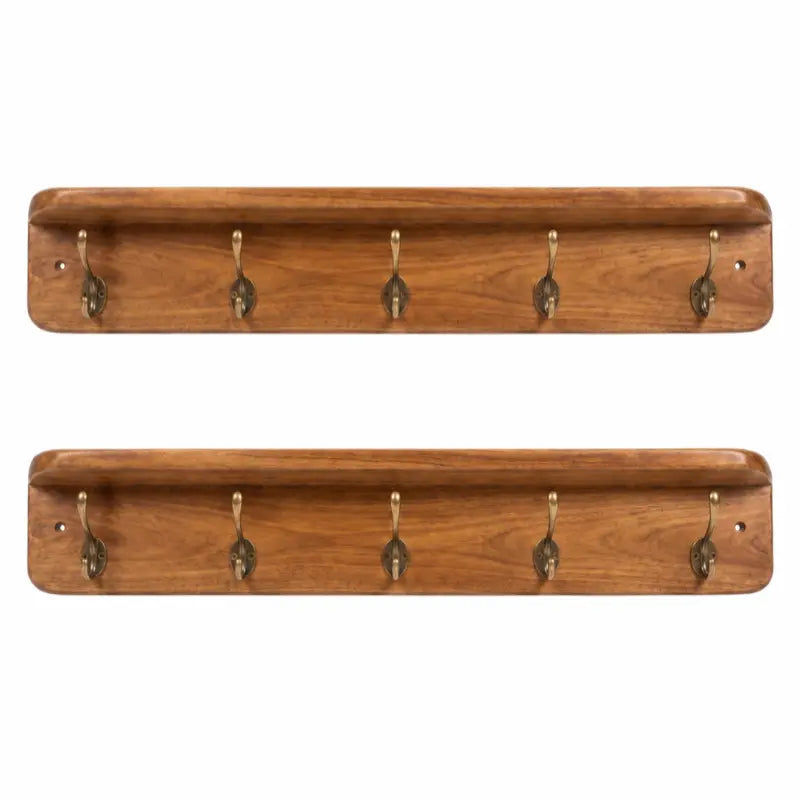 Wall Mounted Coat Rack with Storage Shelf – 31.5 Inch Solid Wood Entryway Organizer – Decorative Hanging Rail with 5 Hooks for Coats, Hats, Keys & Towels – Hallway, Bathroom & Mudroom Kikbo