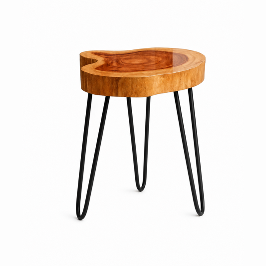Live Edge Round Wood End Table – Solid Wood Side Table with Mid-Century Hairpin Legs – Unique Handmade Nightstand, Plant Stand for Bedroom, Living Room & Studio Decor