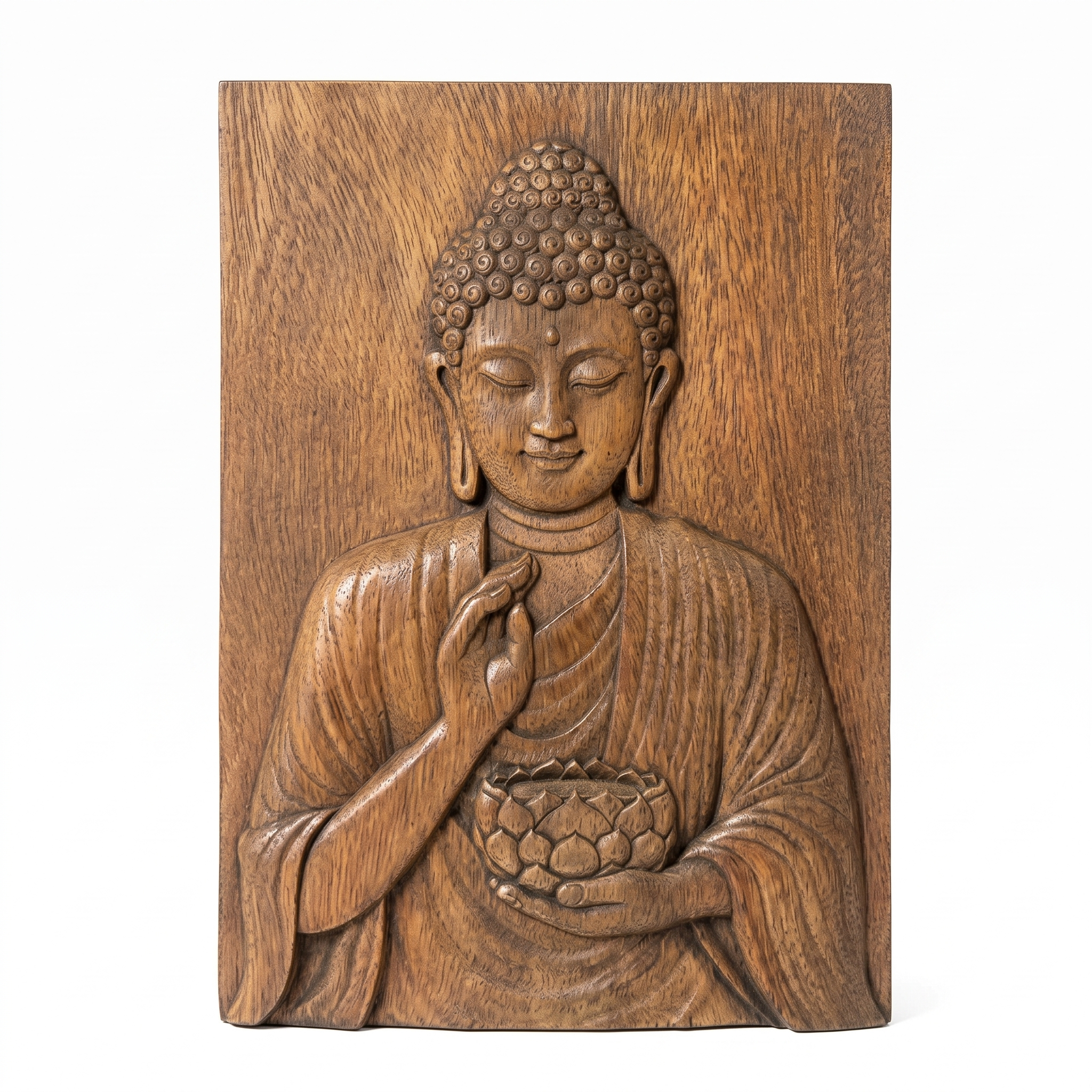 Hand-Carved Wooden Buddha Wall Art – Shakyamuni Zen Spiritual Wood Carving – Decorative Tabletop Plaque for Meditation, Yoga & Altar – Sacred Mindfulness Gift