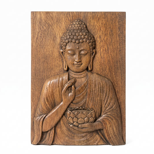 Hand-Carved Wooden Buddha Wall Art – Shakyamuni Zen Spiritual Wood Carving – Decorative Tabletop Plaque for Meditation, Yoga & Altar – Sacred Mindfulness Gift