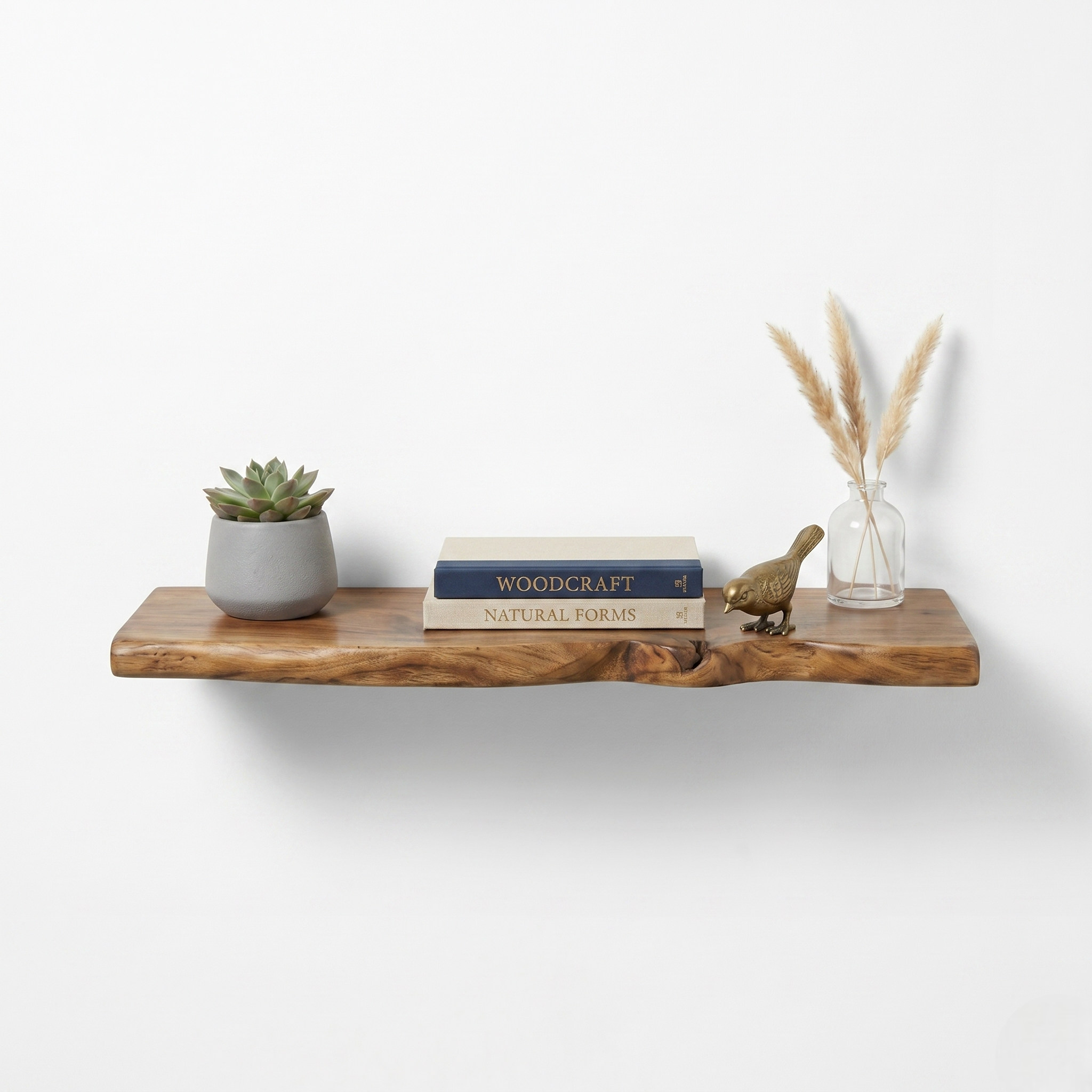 Premium Live Edge Solid Wood Floating Shelf – 1.2 in/ 3cm Thick Natural Edge Wall Mounted Shelf – Rustic Home Decor – Heavy Duty Storage for Kitchen, Bathroom & Living Room