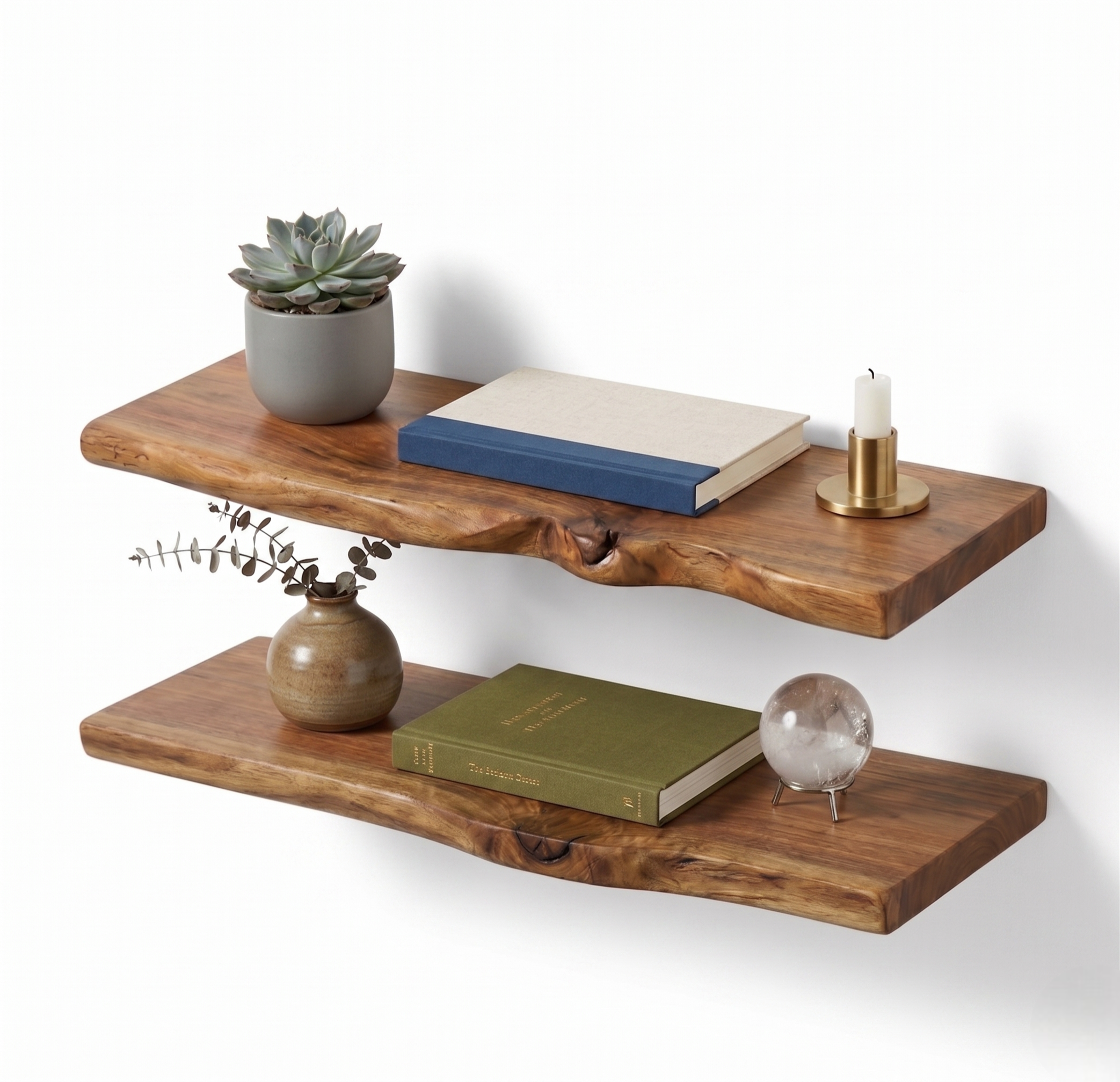Premium Live Edge Solid Wood Floating Shelf – 1.2 in/ 3cm Thick Natural Edge Wall Mounted Shelf – Rustic Home Decor – Heavy Duty Storage for Kitchen, Bathroom & Living Room