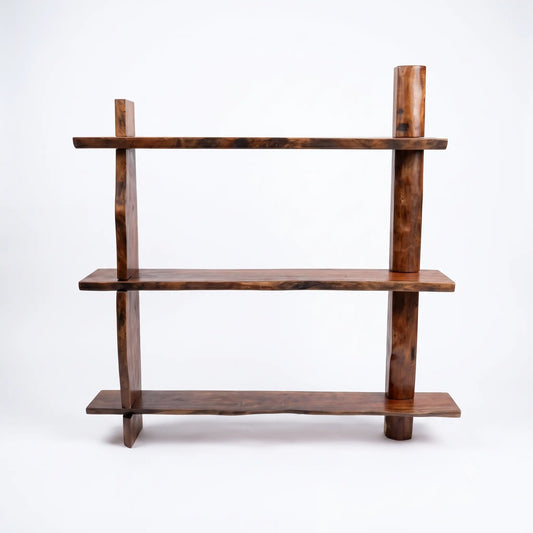 3-Tier Solid Wood Floating Shelf – 1.2 Inch Extra Thick Natural Timber Hanging Rack – Unique Rustic Wall Mounted Storage Organizer for Living Room, Bedroom & Cafe Decor Kikbo