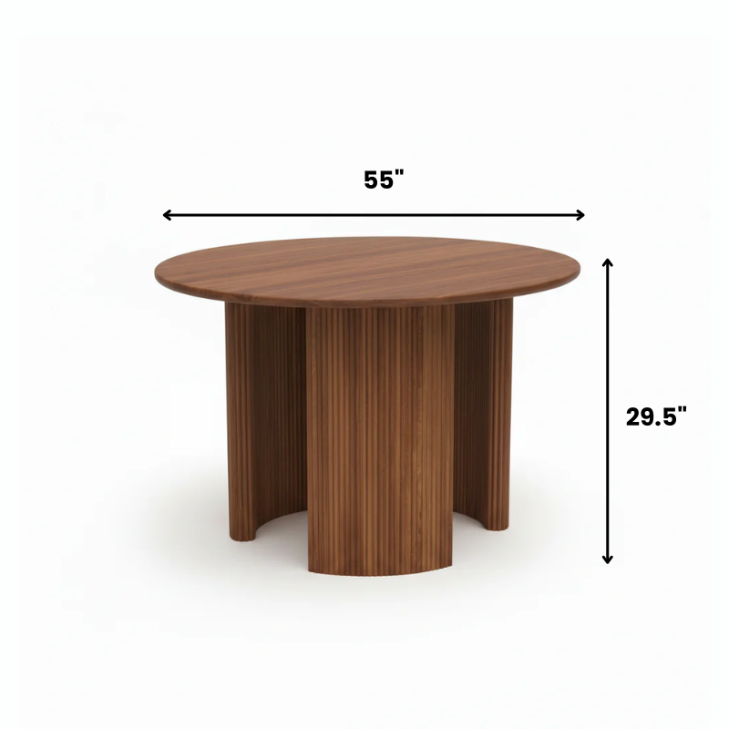 Circular Ash Wood 55" Dining Table with 4 Tri-Leg Modern Chairs Round for Home, Restaurants, Cafes or Events