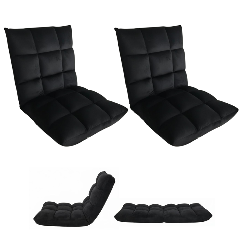Adjustable Folding Floor Chair with Back Support 2PCS, 5-Position Recliner Sofa Bed, Padded Gaming, Meditation Floor Chair for Adults, Tatami Chair for Living Room, Bedroom, Reading & Lounging