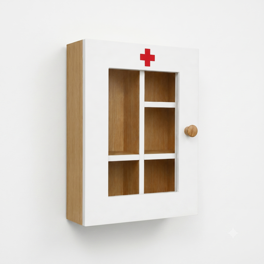 Wooden First Aid Medicine Cabinet – Wall Mounted Family Emergency Medical Box with Lock – Decorative Solid Wood Storage Organizer for Bathroom, Kitchen & Office, No-Drill