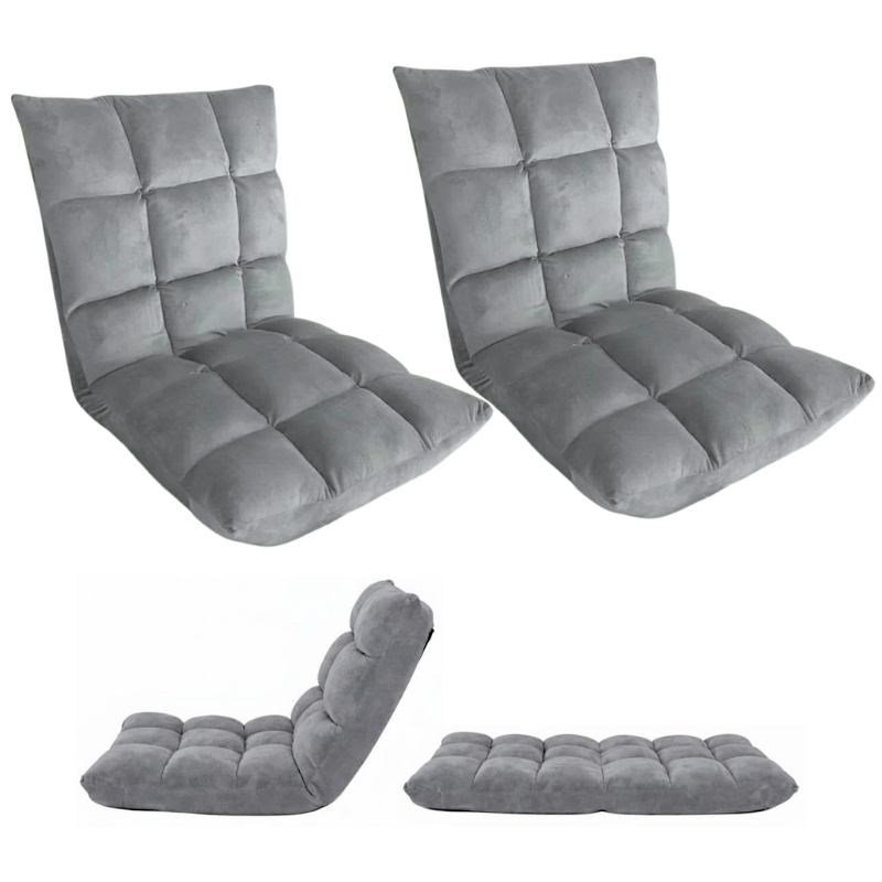 Adjustable Folding Floor Chair with Back Support 2PCS, 5-Position Recliner Sofa Bed, Padded Gaming, Meditation Floor Chair for Adults, Tatami Chair for Living Room, Bedroom, Reading & Lounging