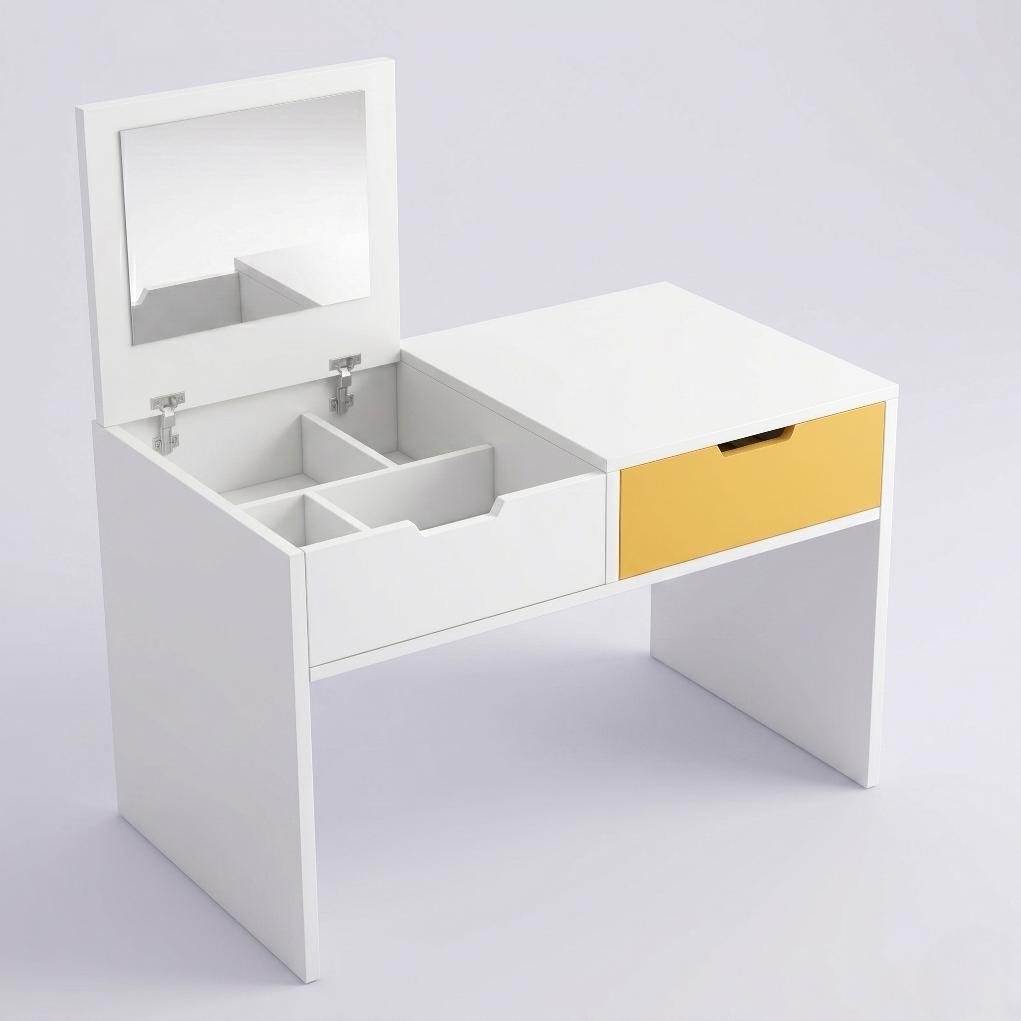 2-in-1 Floor Vanity Table & Nightstand Combo – Modern Low Profile Makeup Desk with Storage Shelf – Square Leg Bedroom Decor Organizer – Compact Dressing Table for Small Spaces