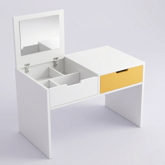 2-in-1 Floor Vanity Table & Nightstand Combo – Modern Low Profile Makeup Desk with Storage Shelf – Square Leg Bedroom Decor Organizer – Compact Dressing Table for Small Spaces