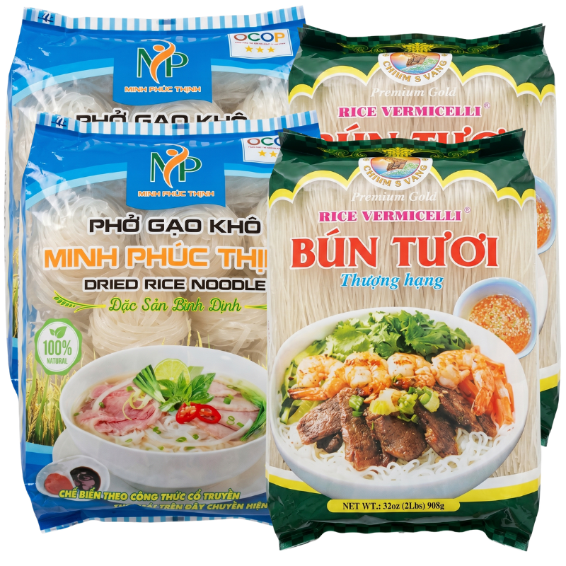 Vietnamese Rice Sticks 8.8 lbs, 4 Packs – Dried Thin Rice Vermicelli for Pho, Bun Bo Hue & Spring Rolls, Noodles – Authentic Fresh-Like Texture – Gluten-Free & Non-GMO