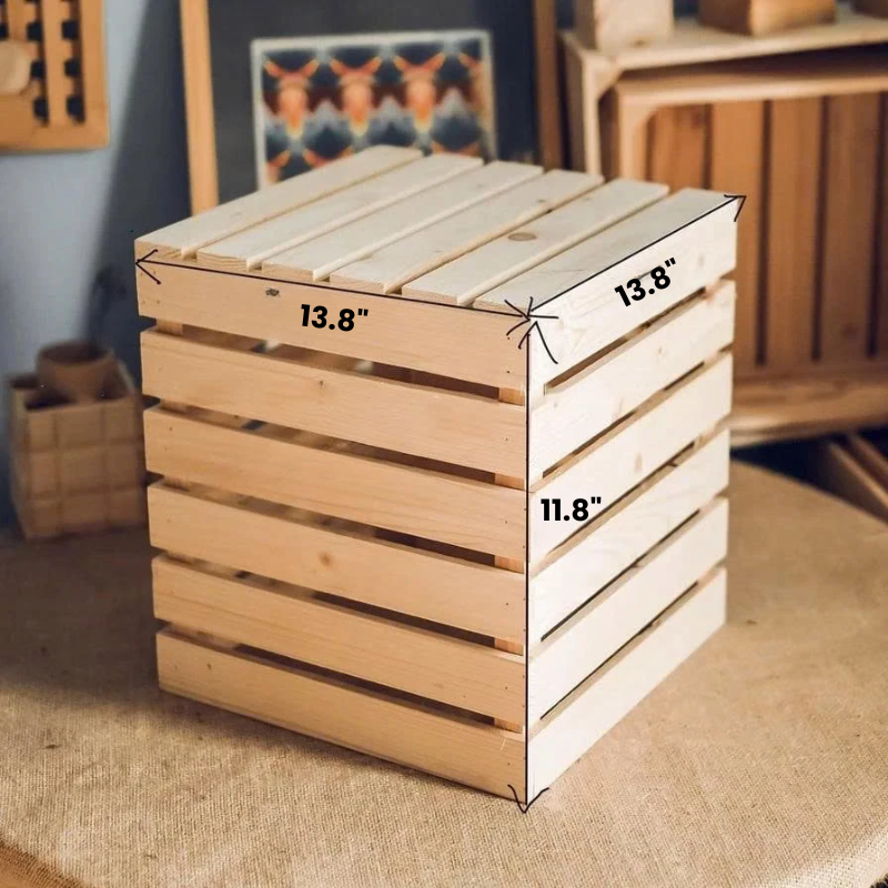 Set of 4 Square Wooden Storage Crate - Assorted Sizes